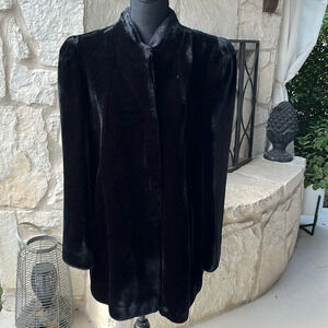 EUC Clean Vintage Sasson Deep Black Faux Mink Jacket Short Coat Sz 14